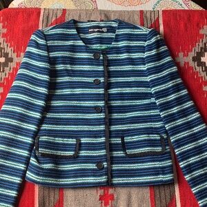 Karl Lagerfeld Blue, Black, White & Green Striped  Women's Blazer Jacket 6 EUC